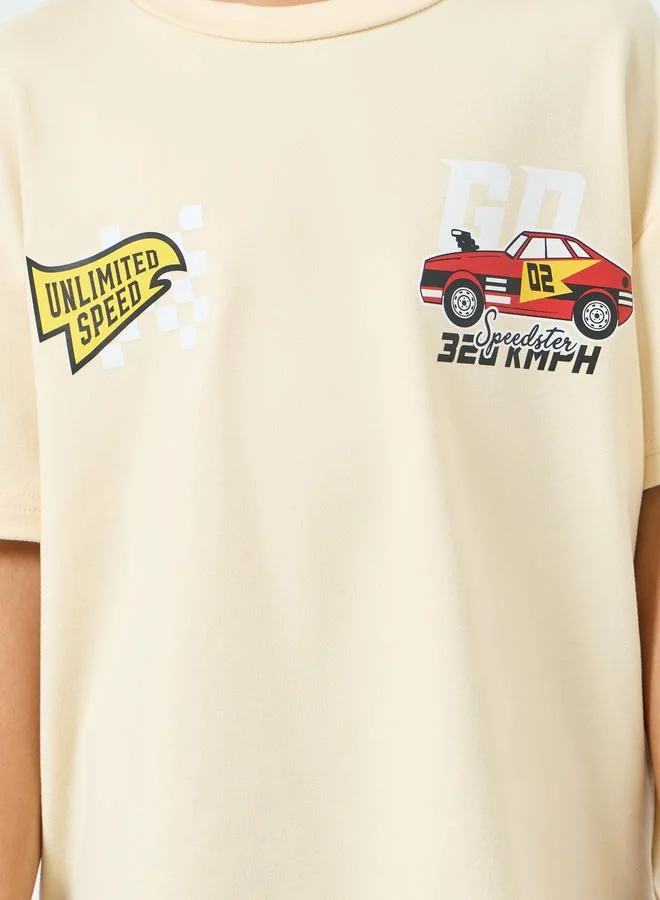 Styli Boys Beige Graphic T-Shirt and Joggers Set